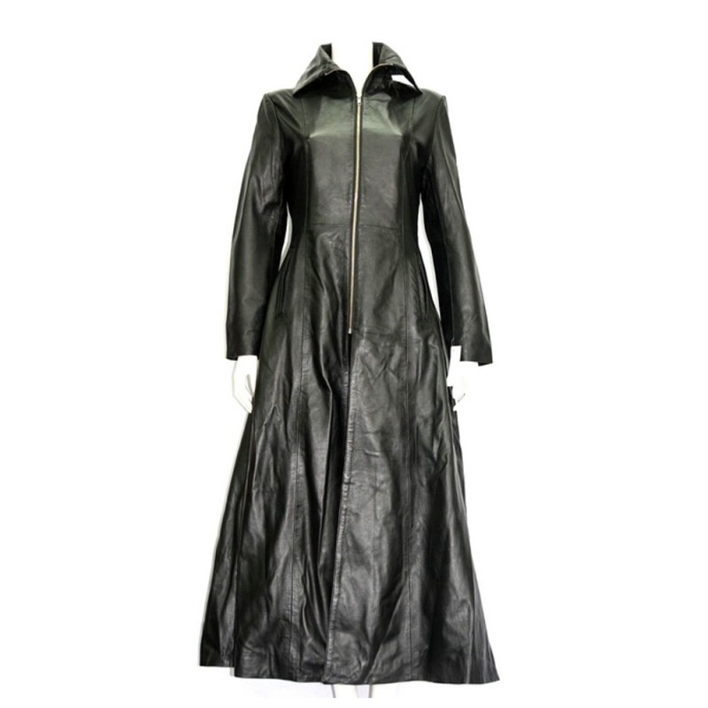 Women Gothic Coat Leather Trench Coat Full Length Causal Overcoat